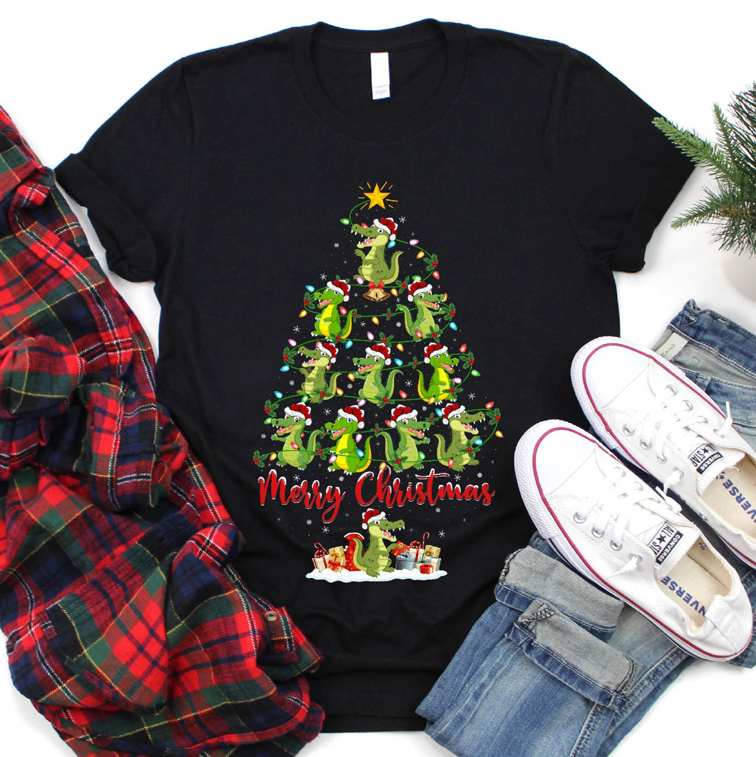 Xmas Lighting Alligator Merry Christmas Tree T-Shirt for Men Women Girl Kids