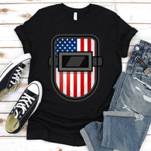 Load image into Gallery viewer, Men Women USA Patriotic American Flag Welding Helmet T-Shirt
