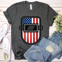 Load image into Gallery viewer, Men Women USA Patriotic American Flag Welding Helmet T-Shirt
