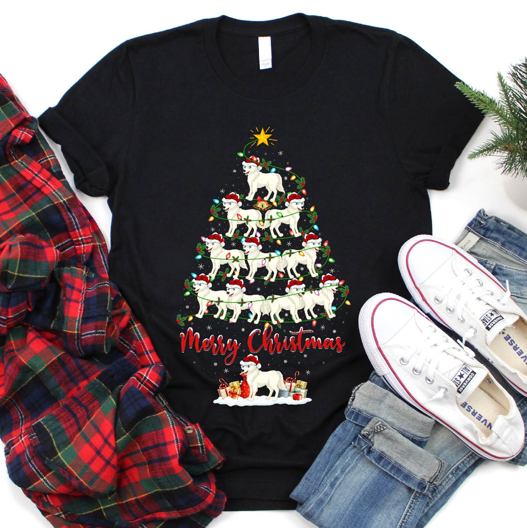 Xmas Lighting Arctic Wolf Merry Christmas Tree T-Shirt for Men Women Girl Kids