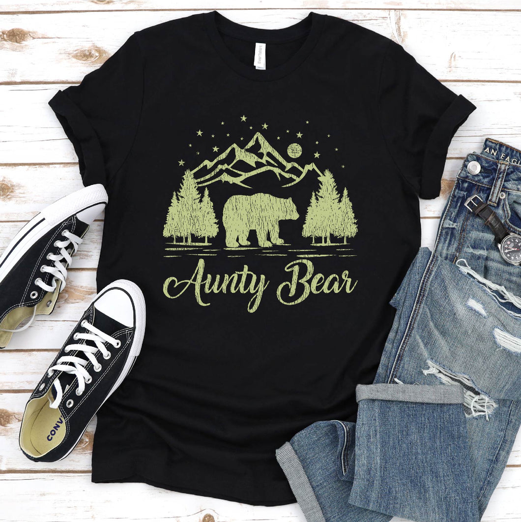 Womens Aunty Bear Tshirt Funny Vintage Sunset T-Shirt