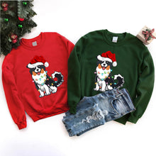 Load image into Gallery viewer, Australian Shepherd Dog Lover Xmas Lights Santa Hat Australian Shepherd Christmas T-Shirt
