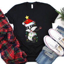 Load image into Gallery viewer, Badger Lights Xmas Tree Santa Hat Badger Christmas t-Shirt
