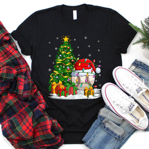 Baseball Xmas Lighting Santa Hat Baseball Christmas Tree T-Shirt