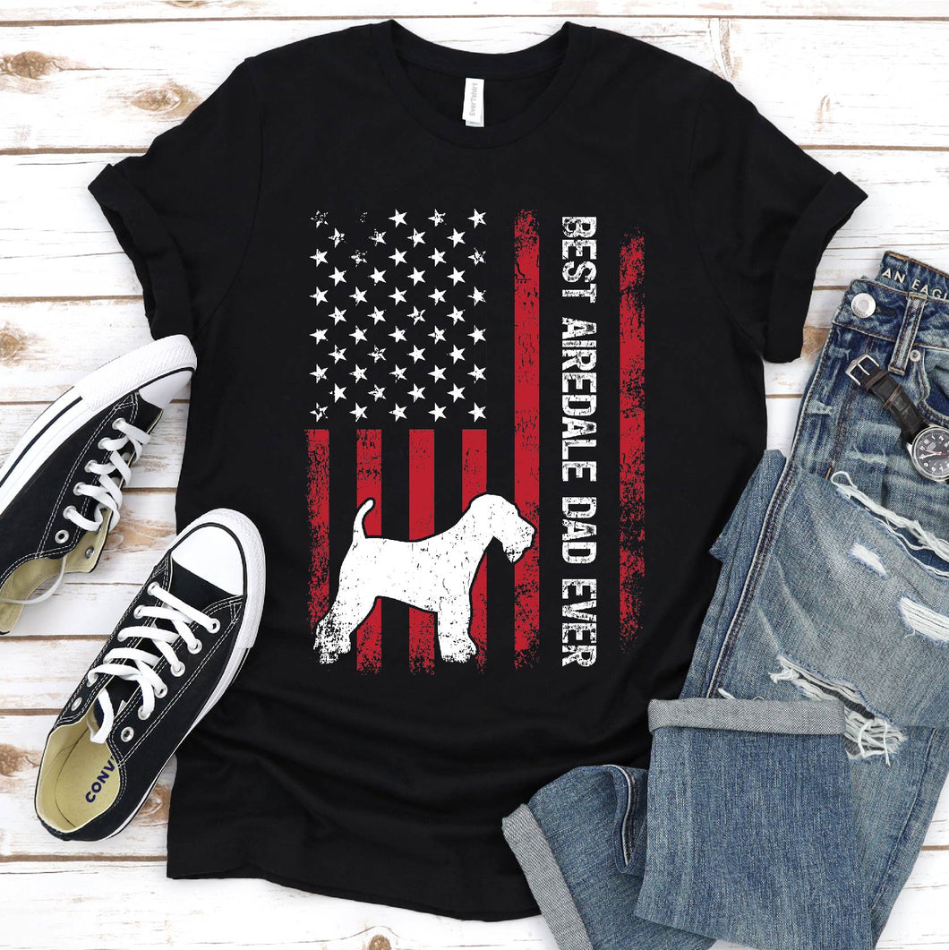 Vintage Best Airedale Dad Ever Usa Flag Airedale Fathers Day T-shirt