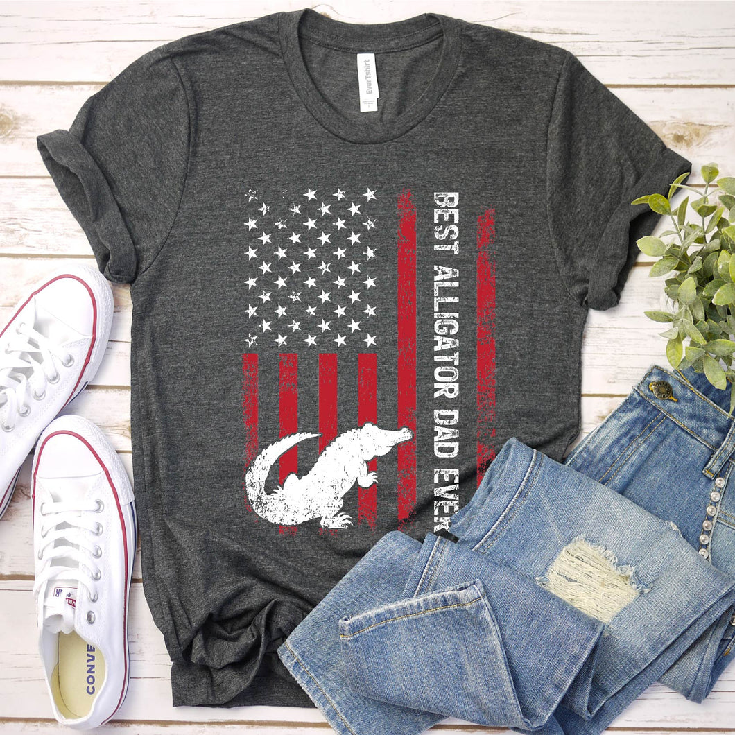 Vintage Best Alligator Dad Ever Usa Flag Alligator Fathers Day T-shirt