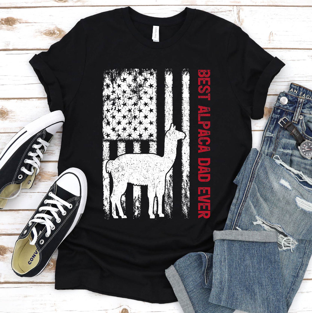 Best Alpaca Dad Ever Usa Flag Alpaca Fathers Day T-shirt