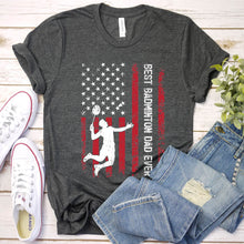 Load image into Gallery viewer, Vintage Best Badminton Dad Ever Usa Flag Badminton Fathers Day T-shirt
