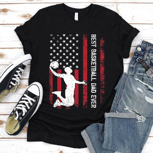 Vintage Best Basketball Dad Ever Usa Flag Basketball Fathers Day T-shirt