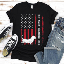 Load image into Gallery viewer, Vintage Best Basset Hound Dad Ever Usa Flag Basset Hound Fathers Day T-shirt
