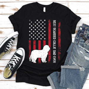 Vintage Best Bearded Collie Dad Ever Usa Flag Bearded Collie Fathers Day T-shirt