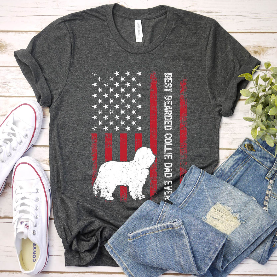 Vintage Best Bearded Collie Dad Ever Usa Flag Bearded Collie Fathers Day T-shirt