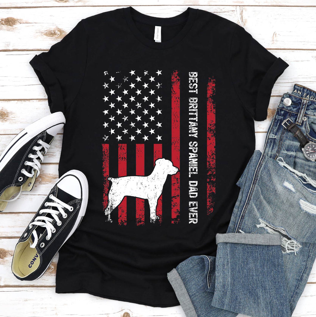 Vintage Best Brittany Spaniel Ever Usa Flag Brittany Spaniel Fathers Day T-shirt
