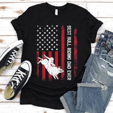 Load image into Gallery viewer, Vintage Best Bull Riding Dad Ever Usa Flag Bull Riding Fathers Day T-shirt
