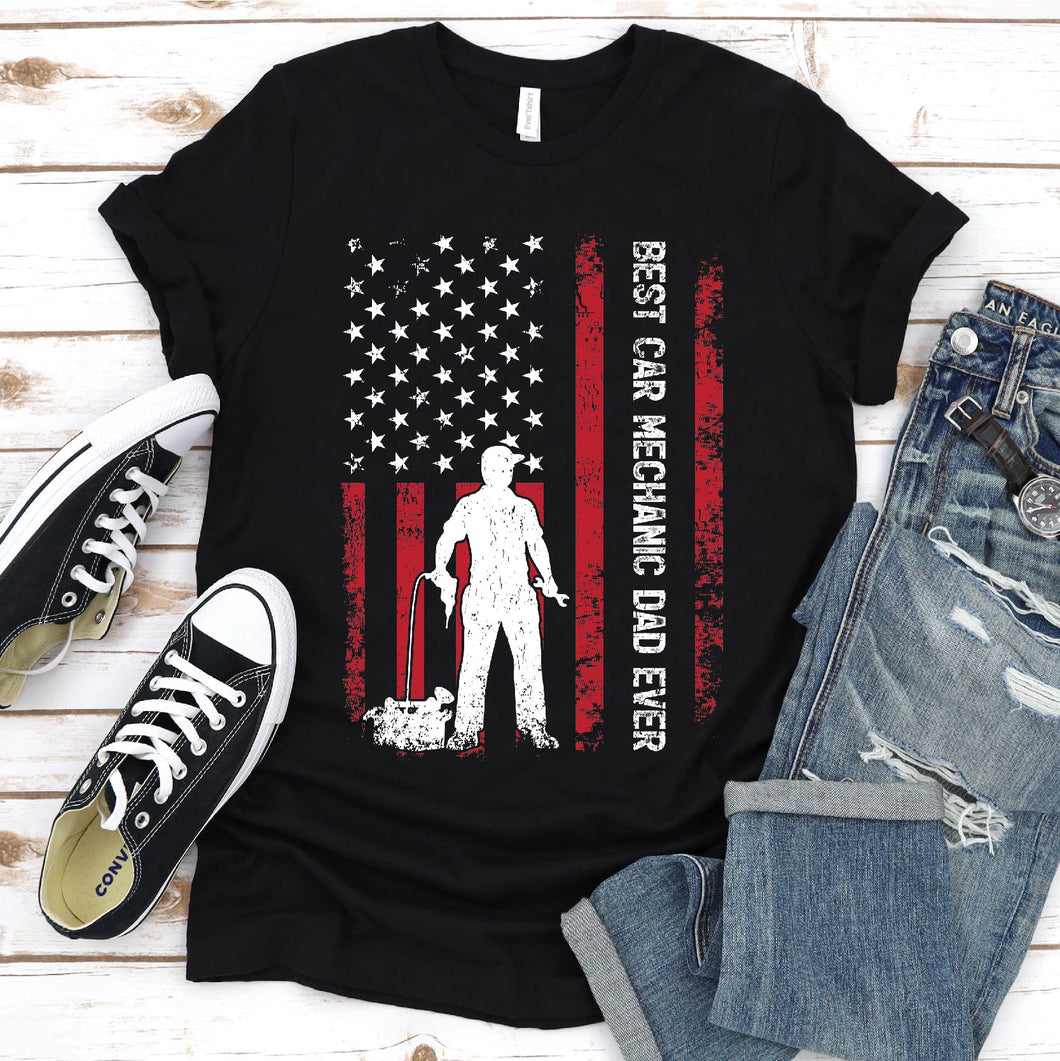 Vintage Best Car Mechanic Dad Ever Usa Flag Car Mechanic Fathers Day T-shirt