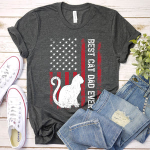 Vintage Best Cat Dad Ever Usa Flag Cat Fathers Day T-shirt