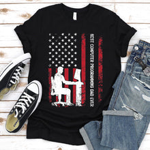 Load image into Gallery viewer, Vintage Best Computer Programming Dad Ever Usa Flag Computer Programming Fathers Day T-shirt
