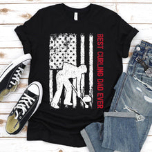 Load image into Gallery viewer, Best Curling Dad Ever Usa Flag Curling Fathers Day T-shirt
