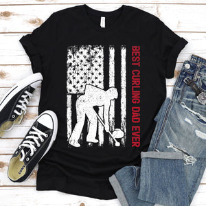 Best Curling Dad Ever Usa Flag Curling Fathers Day T-shirt