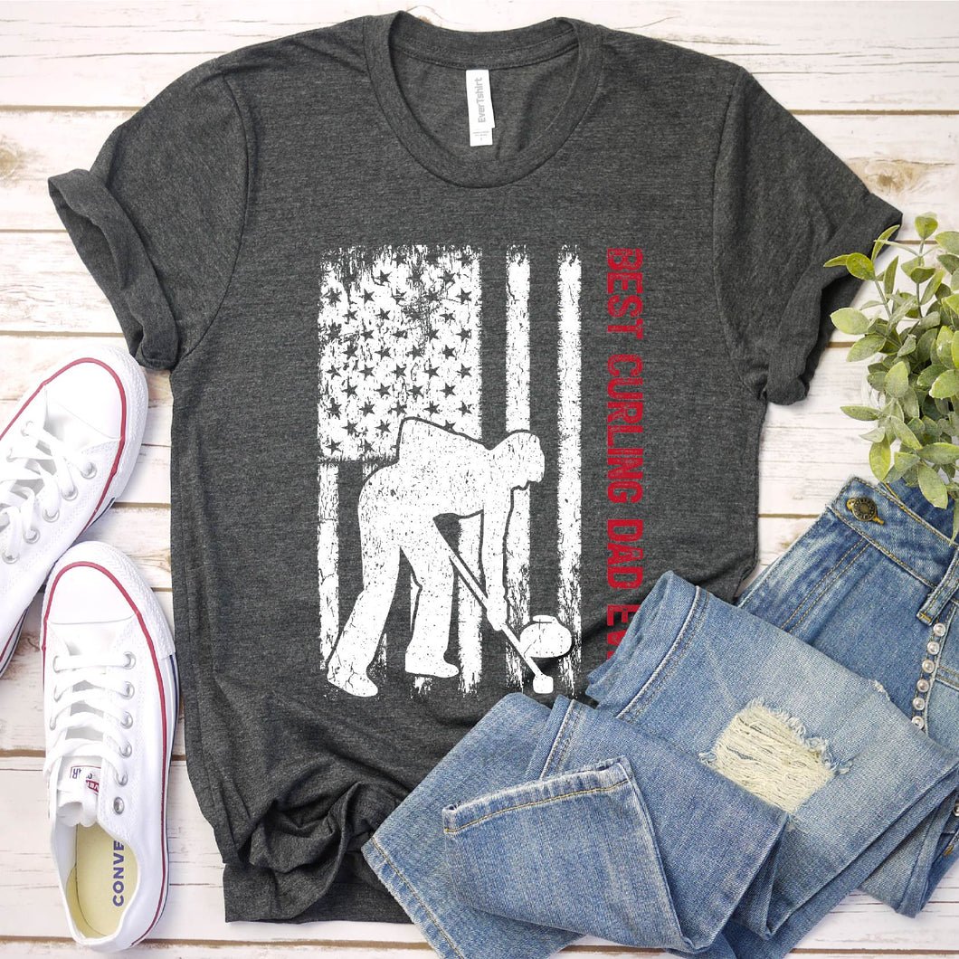 Best Curling Dad Ever Usa Flag Curling Fathers Day T-shirt