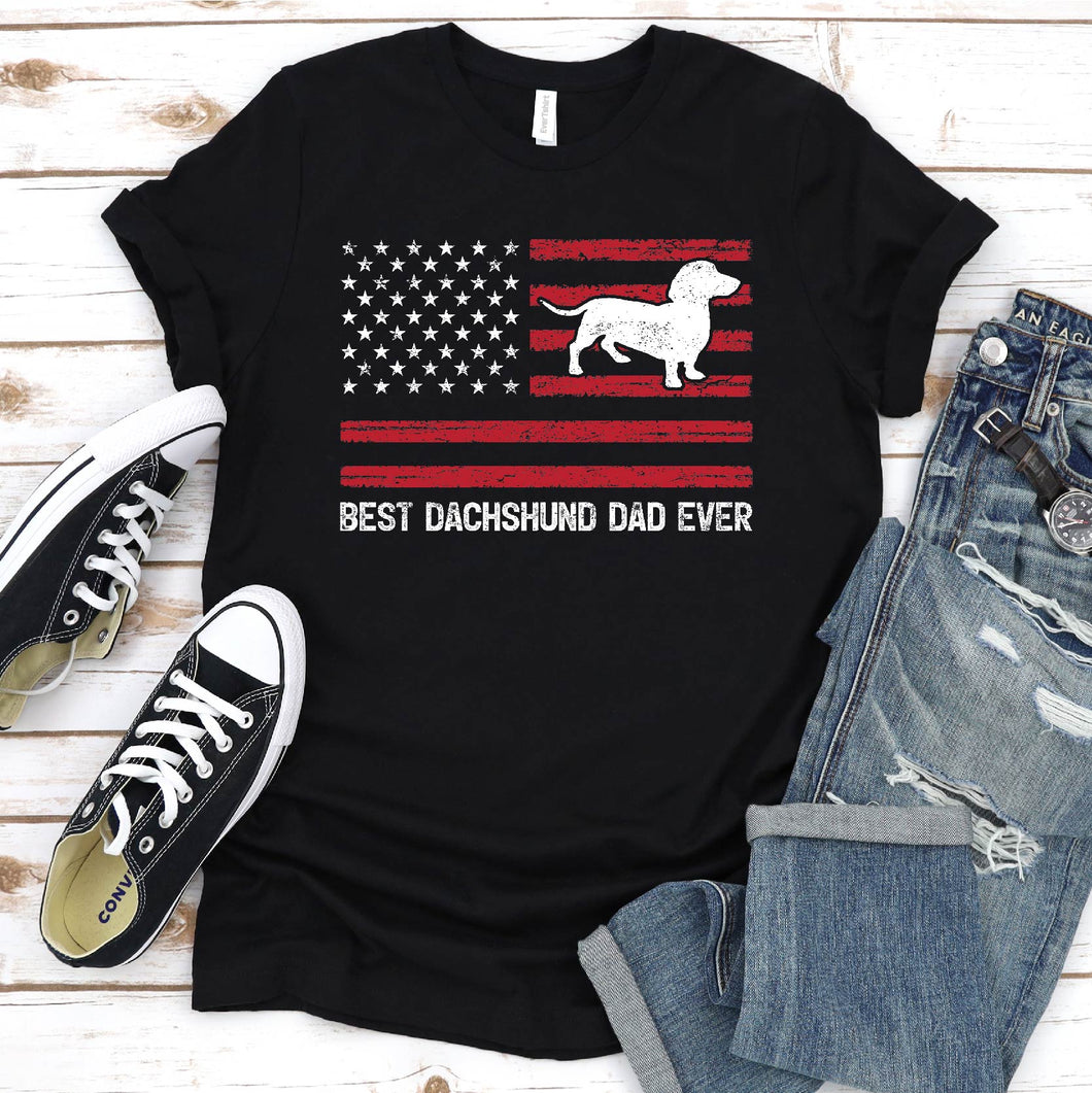 Best Dachshund Dad Ever Usa Flag Dachshund Fathers Day T-shirt