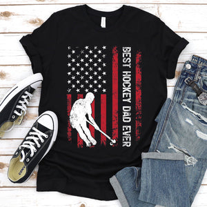 Vintage Best Hockey Dad Ever Usa Flag Hockey Fathers Day T-shirt