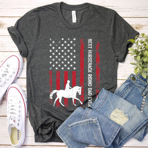 Vintage Best Horseback Riding Dad Ever Usa Flag Horseback Riding Fathers Day T-shirt