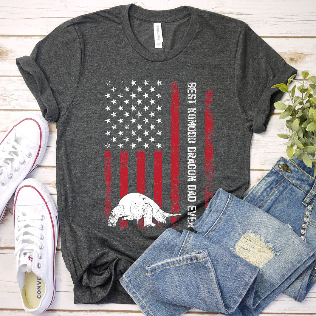 Vintage Best Komodo Dragon Dad Ever Usa Flag Komodo Dragon Fathers Day T-shirt