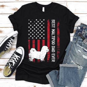 Vintage Best Maltipoo Dad Ever Usa Flag Maltipoo Fathers Day T-shirt