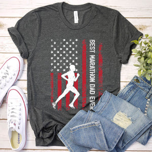 Vintage Best Marathon Dad Ever Usa Flag Marathon Fathers Day T-shirt