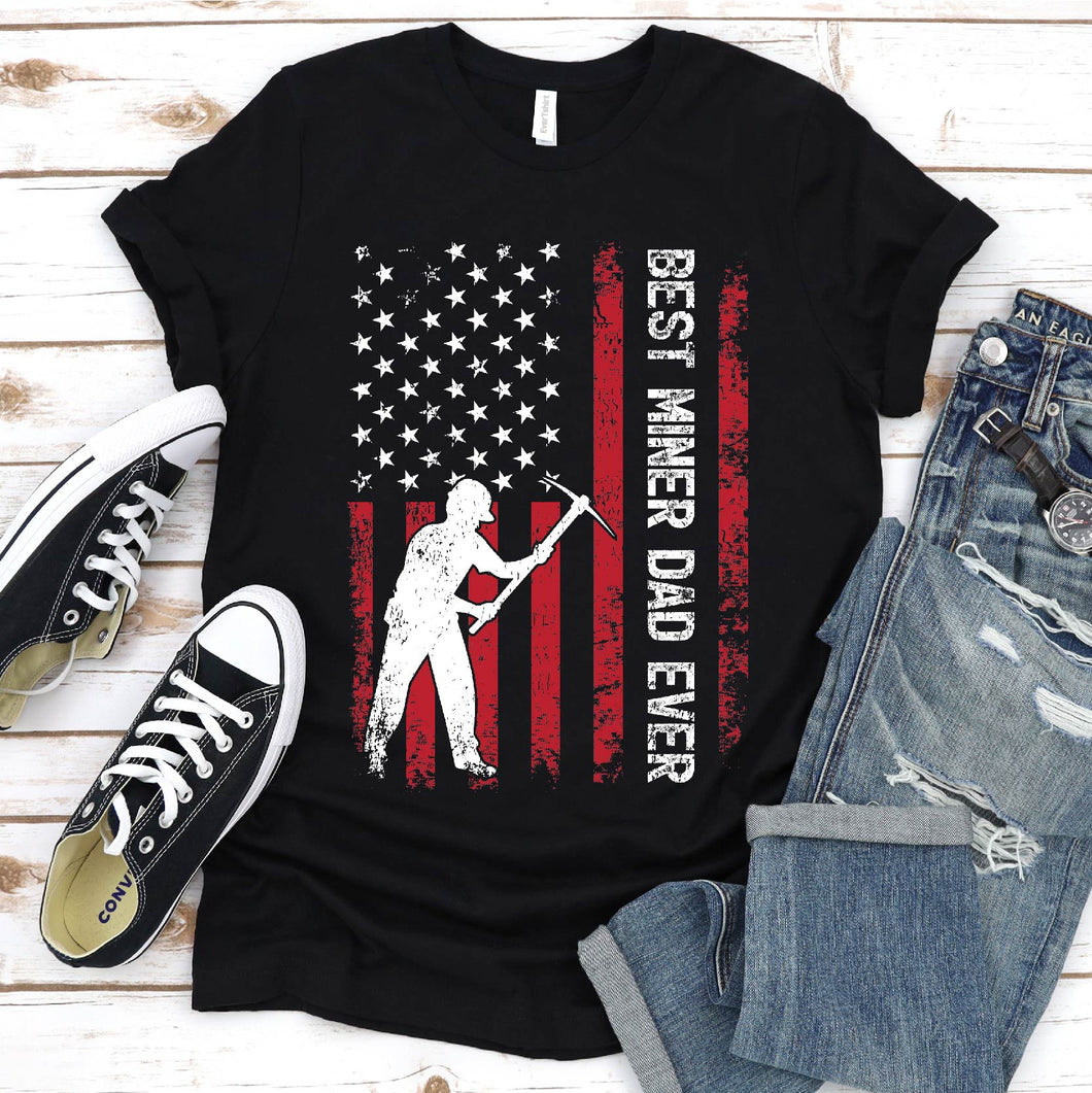 Vintage Best Miner Dad Ever Usa Flag Miner Fathers Day T-shirt