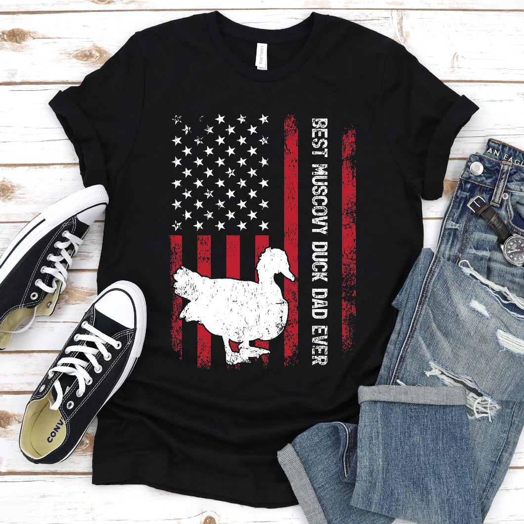 Vintage Best Muscovy Dad Ever Usa Flag Muscovy Fathers Day T-shirt