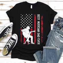 Load image into Gallery viewer, Vintage Best Musician Dad Ever Usa Flag Musician Fathers Day T-shirt
