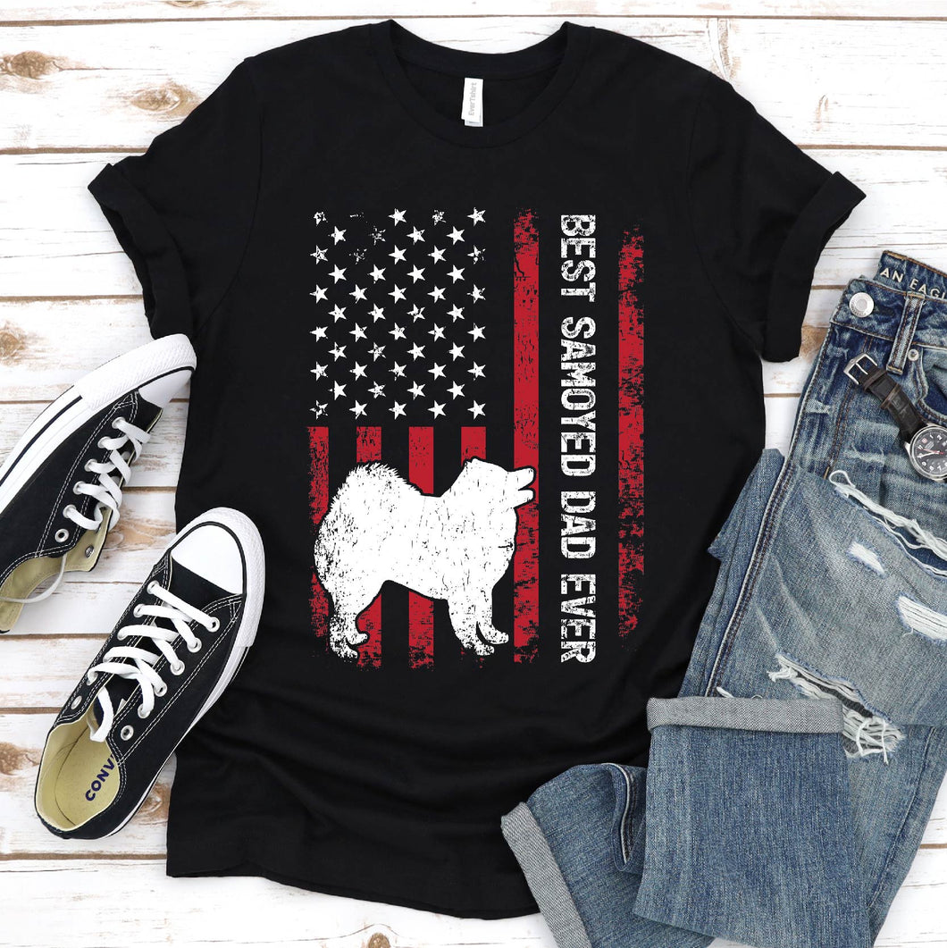 Vintage Best Samoyed Dad Ever Usa Flag Samoyed Fathers Day T-shirt