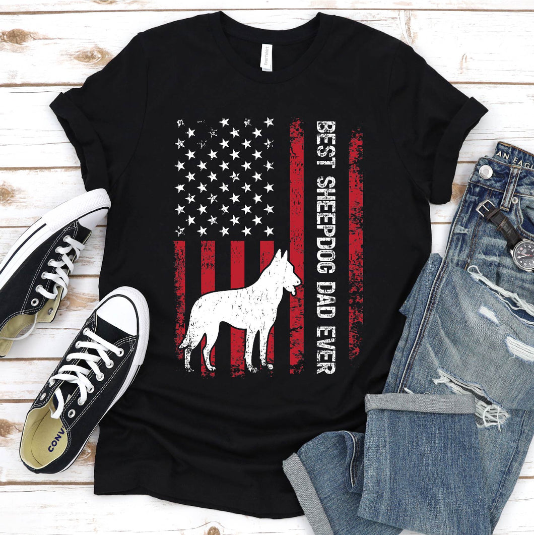 Vintage Best Sheepdog Dad Ever Usa Flag Sheepdog Fathers Day T-shirt