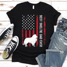 Load image into Gallery viewer, Vintage Best Sheltie Dad Ever Usa Flag Sheltie Fathers Day T-shirt
