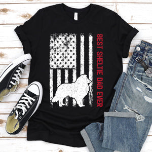 Best Sheltie Dad Ever Usa Flag Sheltie Fathers Day T-shirt