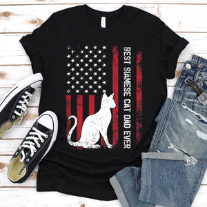Vintage Best Siamese Cat Dad Ever Usa Flag Siamese Cat Fathers Day T-shirt
