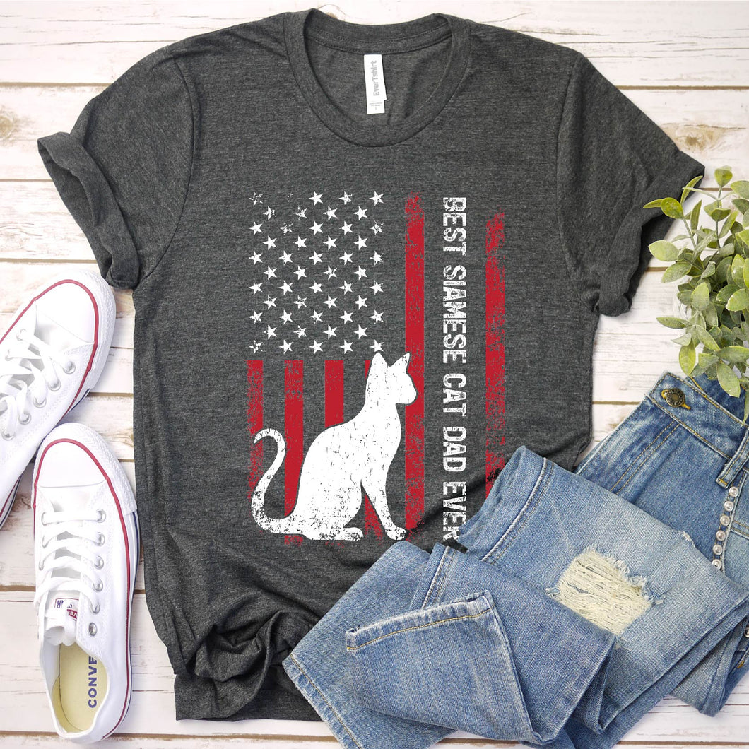 Vintage Best Siamese Cat Dad Ever Usa Flag Siamese Cat Fathers Day T-shirt