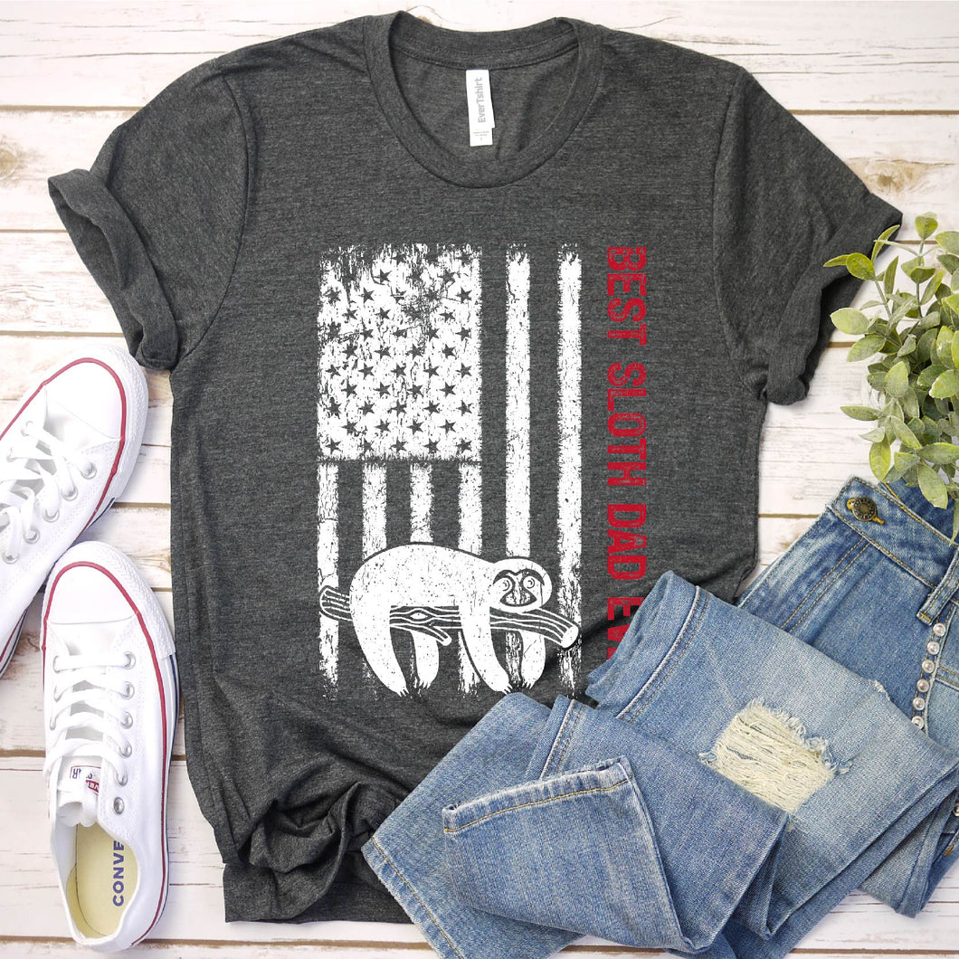 Best Sloth Dad Ever Usa Flag Sloth Fathers Day T-shirt