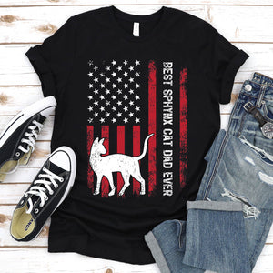 Vintage Best Sphynx Cat Dad Ever Usa Flag Sphynx Cat Fathers Day T-shirt