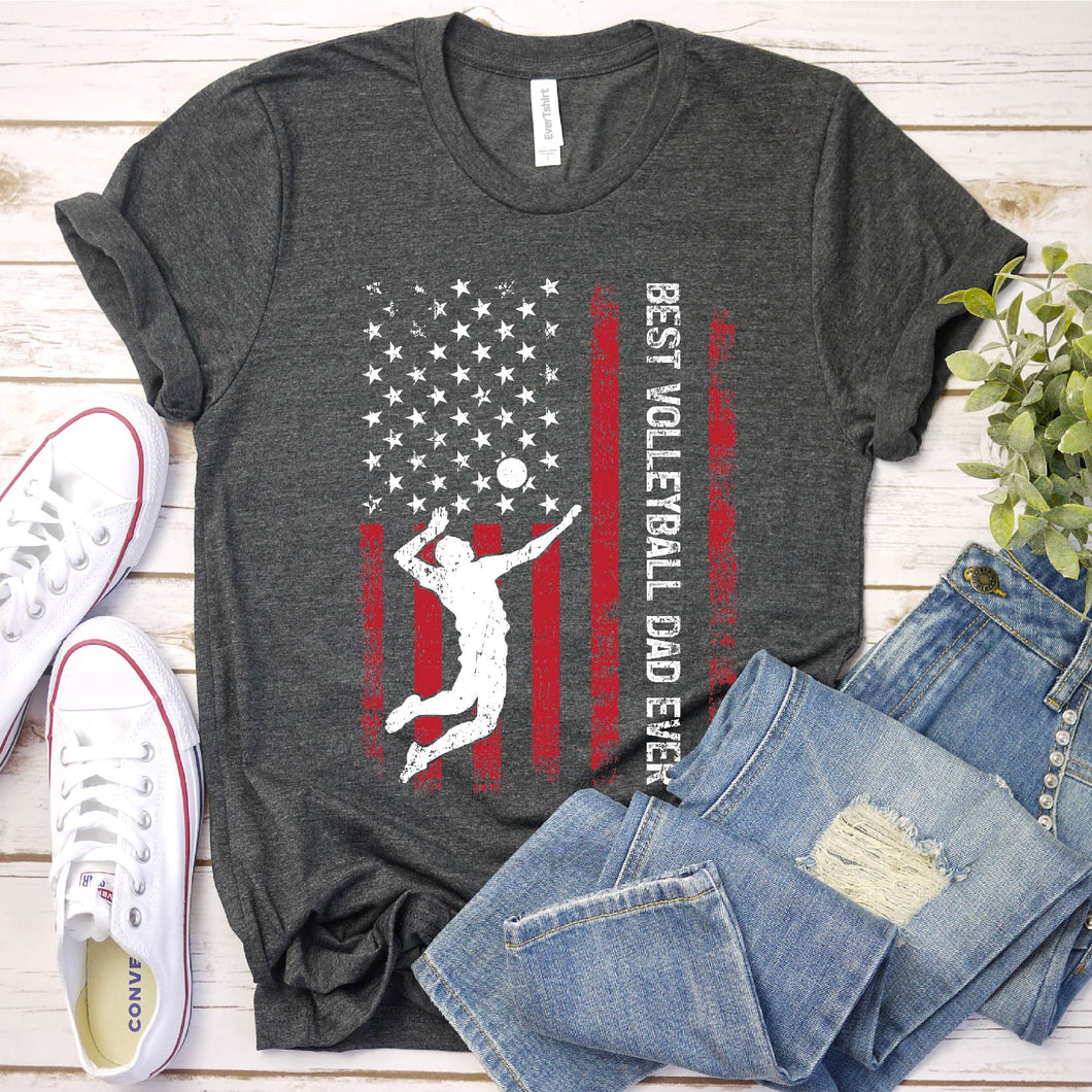 Vintage Best Volleyball Dad Ever Usa Flag Volleyball Fathers Day T-shirt