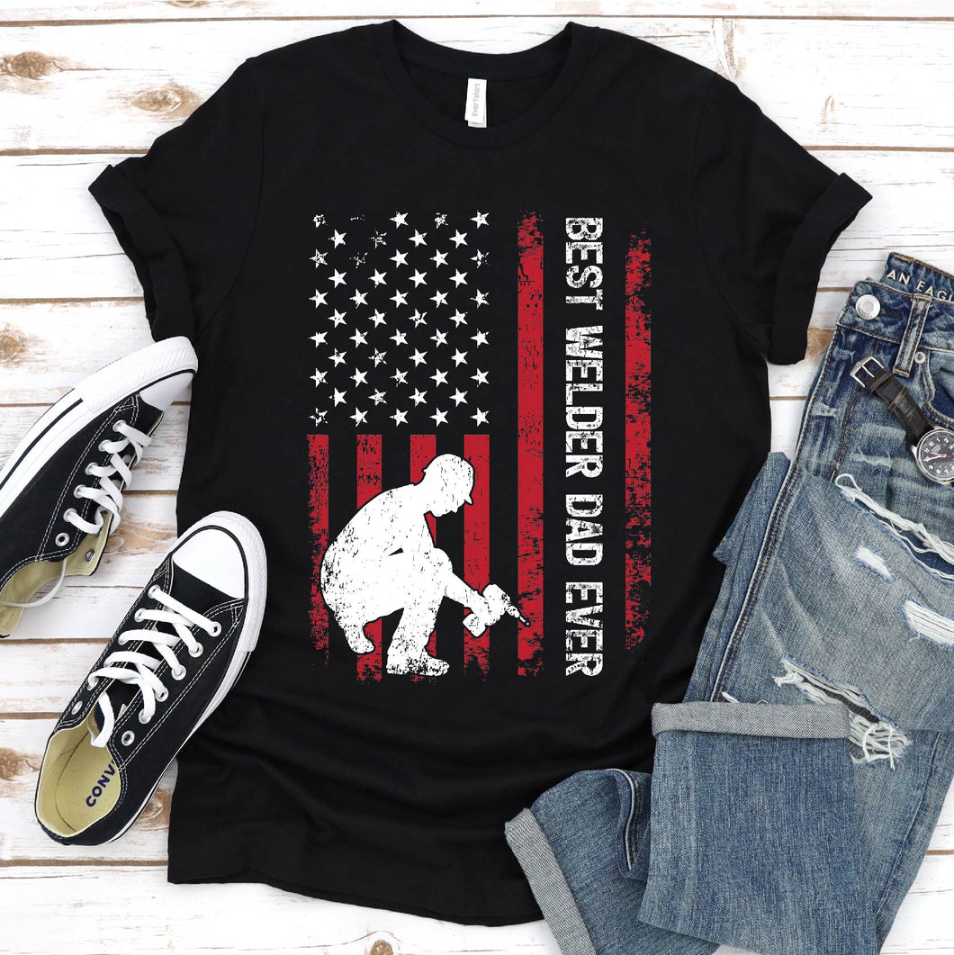 Vintage Best Welder Dad Ever Usa Flag Welder Fathers Day T-shirt