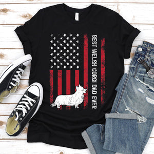 Vintage Best Welsh Corgi Dad Ever Usa Flag Welsh Corgi Fathers Day T-shirt