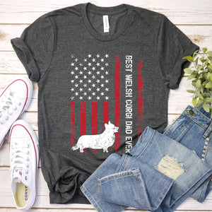 Vintage Best Welsh Corgi Dad Ever Usa Flag Welsh Corgi Fathers Day T-shirt