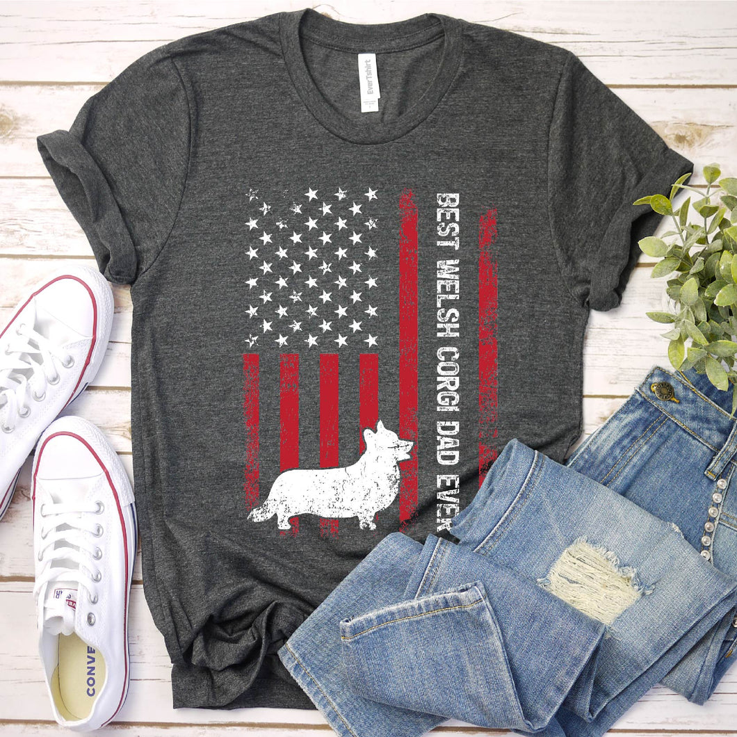 Vintage Best Welsh Corgi Dad Ever Usa Flag Welsh Corgi Fathers Day T-shirt