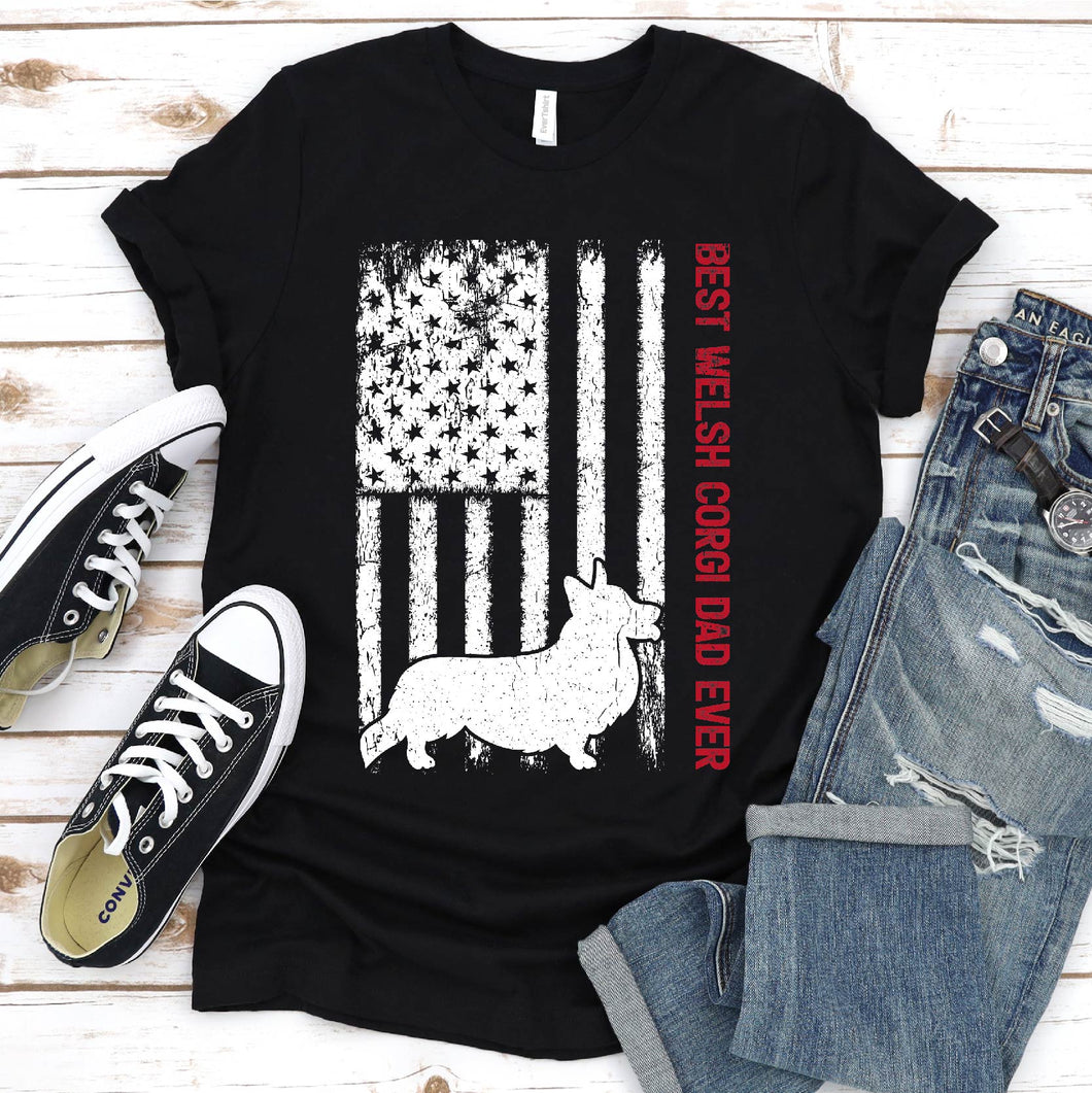 Best Welsh Corgi Dad Ever Usa Flag Welsh Corgi Fathers Day T-shirt