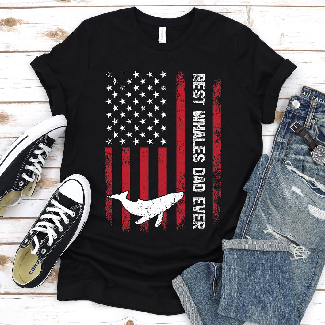 Vintage Best Whales Dad Ever Usa Flag Whales Fathers Day T-shirt