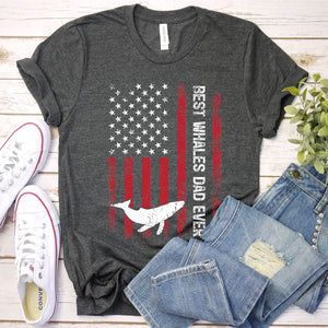 Vintage Best Whales Dad Ever Usa Flag Whales Fathers Day T-shirt