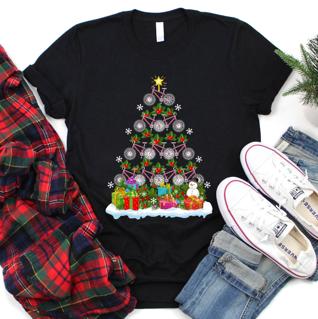 Bicycle Christmas Tree Bicycle Xmas T-Shirt for Men Women Girls Kids